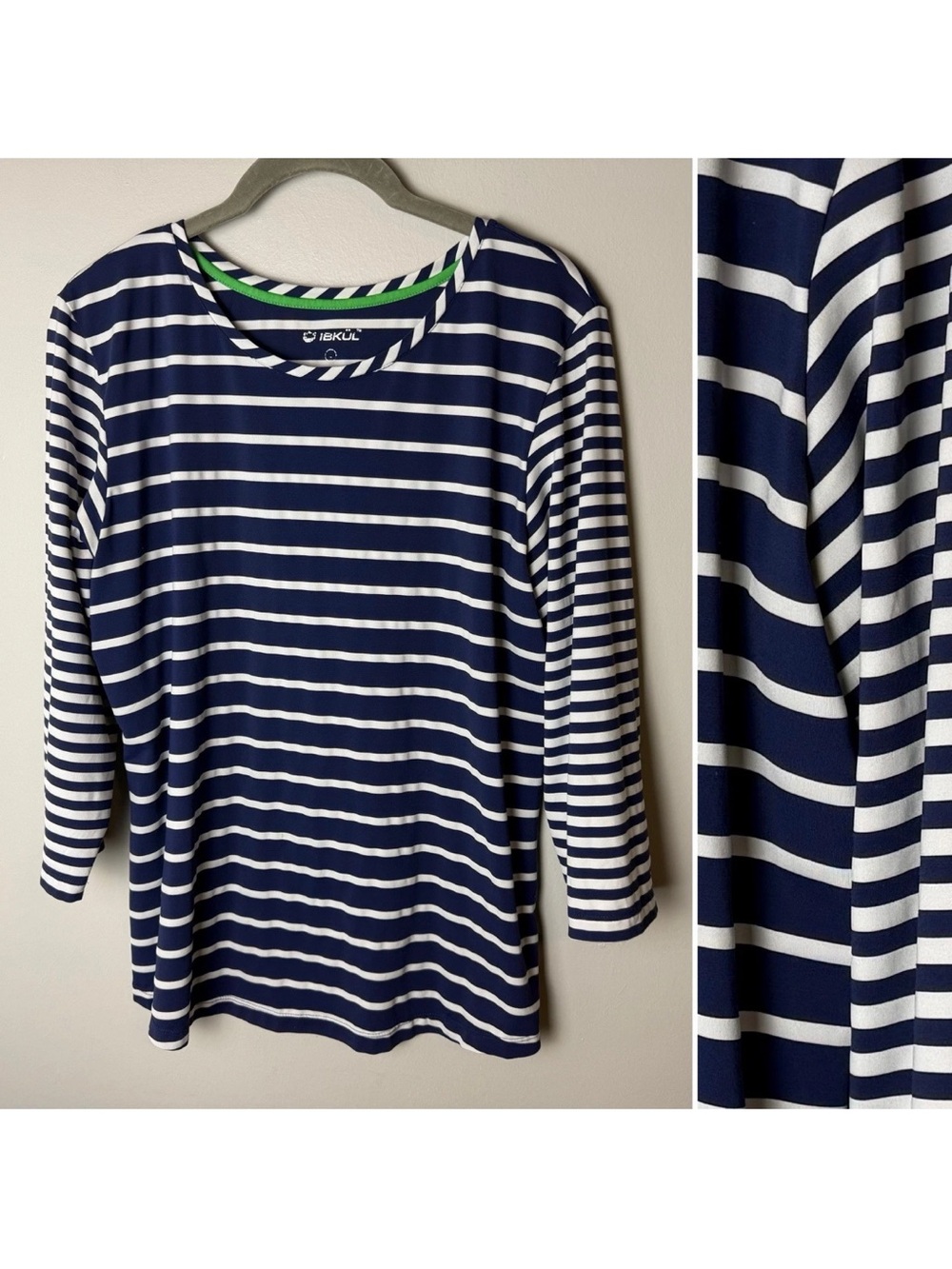 IBKUL UPF 50+ Sun Protection Performance Top Size Large Navy White Stripes Gold